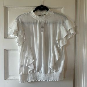 White Dress Tshirt with Short Flutter Sleeves Size M